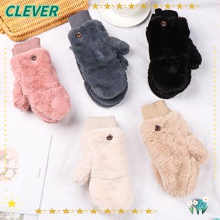 Clever ถุงมือครึ่งนิ้ว ขนเฟอร์เทียม กันลม น่ารัก เหมาะกับฤดูหนาว