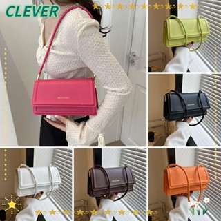 Clever กระเป๋าสะพายไหล่ หนัง PU ทรงคลัทช์ สีพื้น สไตล์คลาสสิก สําหรับผู้หญิง