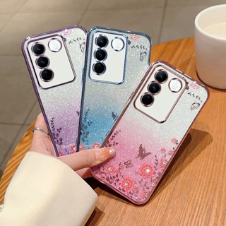 เคสโทรศัพท์ซิลิโคน TPU แบบนิ่ม กันกระแทก ประดับเพชรเทียม และกลิตเตอร์ หรูหรา สําหรับ Vivo V27 Pro V27E 5G