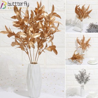 Buttterfly พวงหรีดใบไม้ประดิษฐ์ สีทอง สีเงิน สําหรับตกแต่งบ้าน 1 ชิ้น