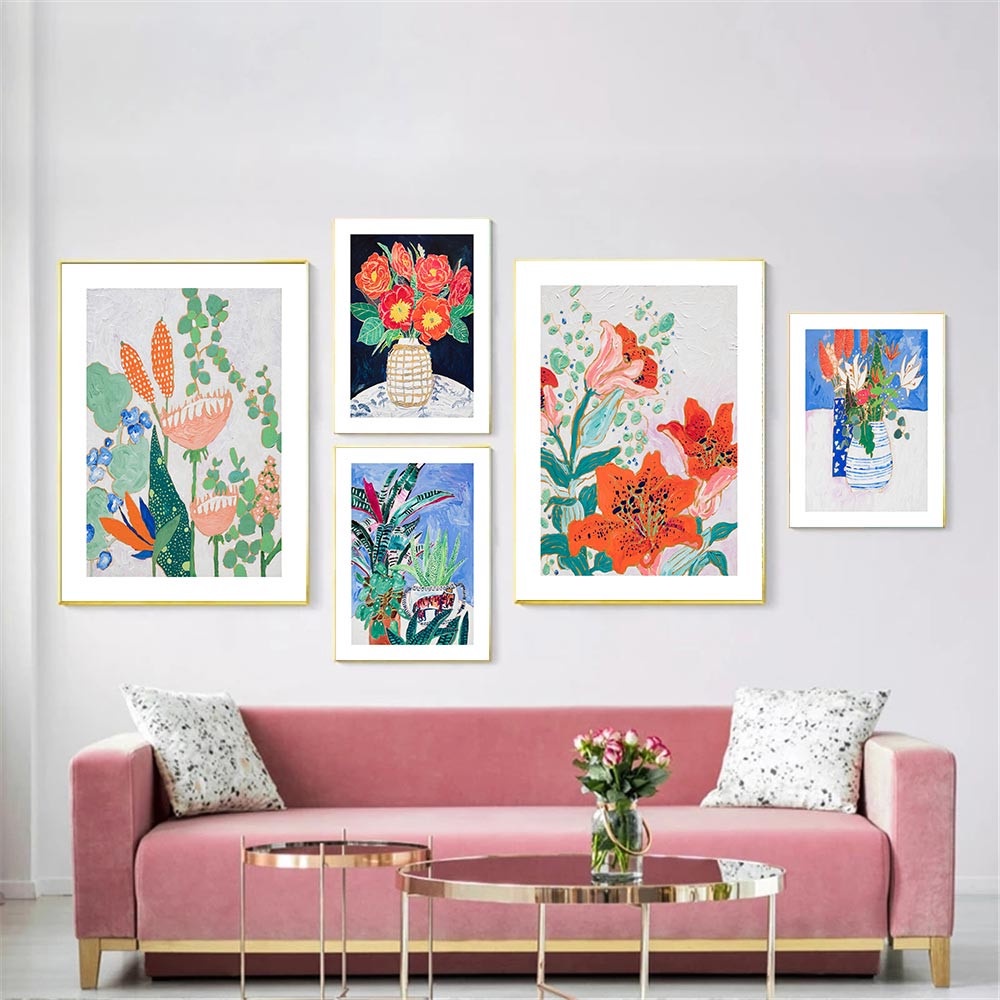 บทคัดย่อ Leaf ดอกไม้ Palnt Wall Art โปสเตอร์ Peony ภาพวาดผ้าใบ Hibiscus Rosa-sinensis พิมพ์ภาพห้องนั