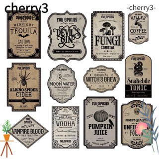 Cherry3 สติกเกอร์ฉลาก ลายหัวกะโหลก ค้างคาว กันน้ํา สําหรับติดตกแต่งขวดไวน์ DIY