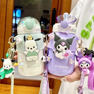 ✿ 570ml Kawaii Sanrio ถ้วยเก็บความร้อน My Melody Pochacco ถ้วยเก็บความเย็นสแตนเลสพร้อมฟางการ์ตูน 3D ตุ๊กตาขวดน้ำเก็บความร้อน