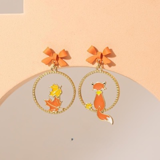 Autumn and Winter Come~New Fox and Maple Leaf Earrings Fashion Sweet Ear Clips Asymmetric Earrings Earrings Earrings Earrings and Earrings Female