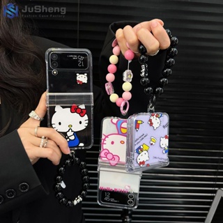 Jusheng เคสโทรศัพท์มือถือ ลายแมว สามชิ้น สําหรับ Samsung Z Flip5 Z Flip4 Z Flip3