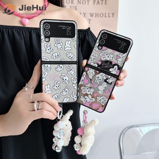 Jiehui เคสโทรศัพท์มือถือแบบกระจก ลายกระต่าย หัวใจ แฟชั่น สําหรับ Samsung Z Flip5 Z Flip4 Z Flip3