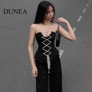 Dunea เสื้อท็อปส์ เปิดไหล่ แต่งระบาย มีสายคล้อง ผูกเชือก แฟชั่นฤดูร้อน สําหรับผู้หญิง