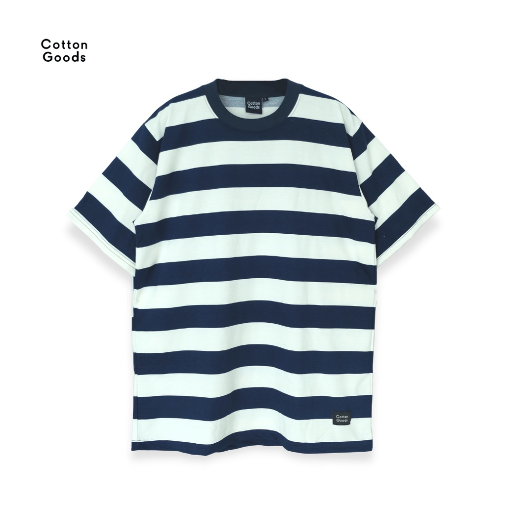 Cotton Goods Oversize Baby Terry Grav Navy White Striped Tees