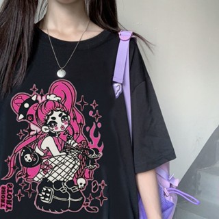 Kawaii เสื้อยืดลําลอง แขนสั้น ทรงหลวม โอเวอร์ไซซ์ สไตล์พังก์ ฮาราจูกุ สําหรับสตรี