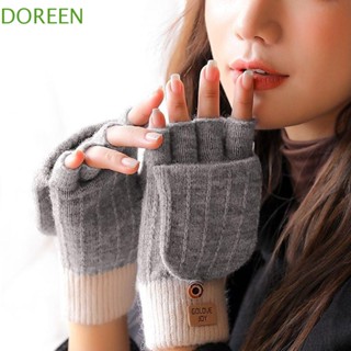 Doreen ถุงมือครึ่งนิ้ว ผ้าวูล ผ้ากํามะหยี่ แบบหนานุ่ม พิมพ์ลายตัวอักษรคริสต์มาส แฟชั่นฤดูใบไม้ร่วง และฤดูหนาว