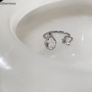 [OHermes] แหวนแฟชั่น ประดับพลอยเพทาย คริสตัล ปรับได้ สไตล์วินเทจ สําหรับผู้หญิง ปาร์ตี้ เครื่องประดับ [TH]