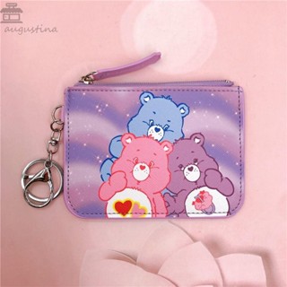 Augustina Carebears กระเป๋าสตางค์ กระเป๋าใส่เหรียญ หนัง PU ลายหัวใจ สีรุ้ง พร้อมพวงกุญแจ สําหรับนักเรียน ผู้หญิง