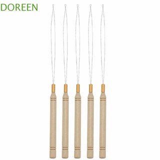 Doreen 5 ชิ้น / เซต ไมโครริง เครื่องมือลูป โลหะ โครเชต์ สนเข็มดึง ต่อขนนก ถักเปีย ด้ามจับไม้ มืออาชีพ ห่วงต่อผม สําหรับผมมนุษย์