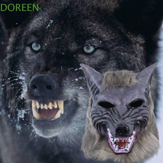 Doreen หน้ากากยาง รูปหัวหมาป่า น่ากลัว สําหรับแต่งคอสเพลย์ฮาโลวีน