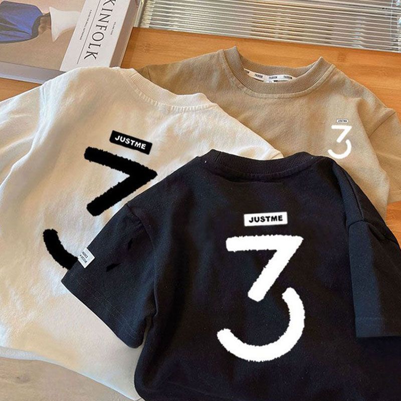 เสื้อยืดแขนสั้น ผ้าฝ้าย แบบบาง พิมพ์ลายดิจิตอล สไตล์เกาหลี สําหรับเด็กผู้ชาย