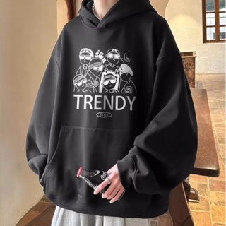 เสื้อกันหนาวแขนยาว มีฮู้ด พิมพ์ลายการ์ตูน Brothers ทรงหลวม ขนาดใหญ่ แฟชั่นฤดูใบไม้ร่วง สไตล์เกาหลี สําหรับผู้ชาย และนักเรียน ไซซ์ M - 5XL