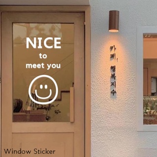 สติกเกอร์ ลายหน้ายิ้ม Nice to Meet You ป้องกันการชน สําหรับติดตกแต่งกระจก ประตู หน้าต่าง ร้านค้า ร้านชานม