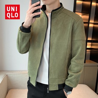 Uniqlo ใหม่ เสื้อแจ็กเก็ตบอมเบอร์ คาร์ดิแกน หนังกลับ มีซิป ลําลอง แบบบาง เหมาะกับฤดูใบไม้ผลิ ฤดูใบไม้ร่วง สําหรับผู้ชาย 2023