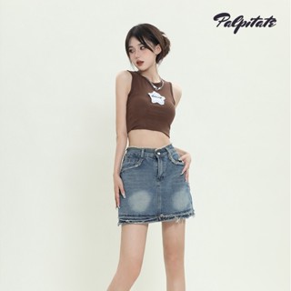 Palpitate กระโปรงยีน ขอบดิบ สไตล์เรโทร สําหรับผู้หญิง