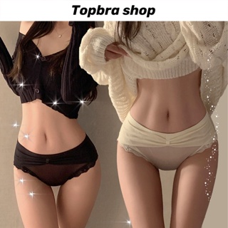 Topbra_shop กางเกงในตกแต่งลูกไม้ กางเกงในผู้หญิงเอวต่ำ ผ้าตาข่ายระบายอากาศ กางเกงใน ซาติน ขอบลูกไม้ CDI04