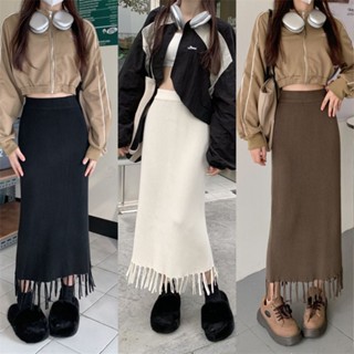 [All-Match Half Skirt] กระโปรงถัก เอวสูง ทรงเอ สีดํา แฟชั่นฤดูใบไม้ร่วง และฤดูหนาว สําหรับผู้หญิง 2023