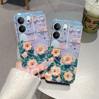 ใหม่ เคสโทรศัพท์มือถือ TPU นิ่ม กันรอยกล้อง ลายดอกไม้สีม่วง สีชมพู สําหรับ OPPO VIVO V29 Y78 Y27 Y36 V27 V27e Y02 Y02A 4G 5G 2023 VIVOY78