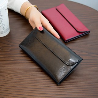 SENSES// Korean Style Womens Long Genuine Leather Wallet Womens Cowhide Simple Fashion Flip Wallet H9xd