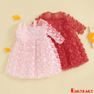 Babybaby- เด็กวัยหัดเดิน เด็กผู้หญิง หวาน แขนสั้น 3D ผีเสื้อ Tulle ชุด