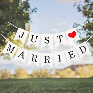 ธงแบนเนอร์ ลายตัวอักษร "JUST MARRIED&amp;MARRY ME" สีขาว ขนาด 11x16 ซม. สําหรับตกแต่งงานแต่งงาน ปาร์ตี้