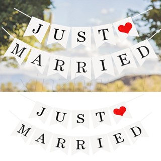 ธงแบนเนอร์ ลายตัวอักษร "JUST MARRIED&amp;MARRY ME" สีขาว ขนาด 11x16 ซม. สําหรับตกแต่งงานแต่งงาน ปาร์ตี้