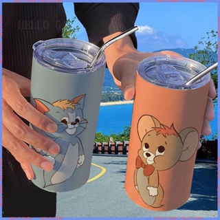 🥤Animation Peripheral 🥤Limited Cup🥤กระติกน้ําร้อนคู่รัก ลายการ์ตูนหนู และแมว พร้อมหลอดดูด แบบพกพา คุณภาพสูง สําหรับนักเรียน