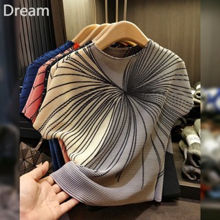 Casual pleated top elegant printed short-sleeved pleated T-shirt all-matching slimming new slim slimming all-matching top