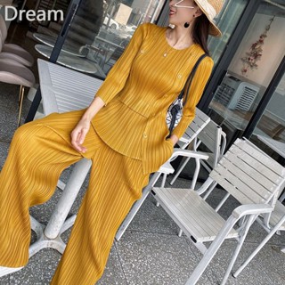 Sanzhai pleated New Light mature younger temperament fake two-piece coat organ straight pants set two-piece suit for women