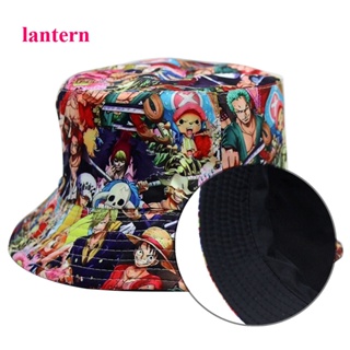 Lantern ใหม่ หมวกบักเก็ต ผ้าฝ้าย พิมพ์ลายอนิเมะ One Piece กันแดด เหมาะกับใส่กลางแจ้ง สําหรับผู้ชาย และผู้หญิง