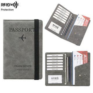 Topbeauty RFID ปกหนังสือเดินทาง มัลติฟังก์ชั่น ยางยืด หนัง จัดระเบียบเอกสาร
