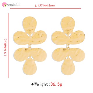 (oupinhi) ต่างหูแฟชั่น โลหะผสมเมทัลลิก ลายดอกไม้ สไตล์วินเทจ