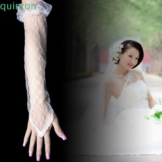 Quinton ถุงมือลูกไม้ โบว์ หรูหรา แฟชั่น ผู้หญิง ข้อศอก ยาว ตาข่าย สาว ถุงมือเจ้าสาว