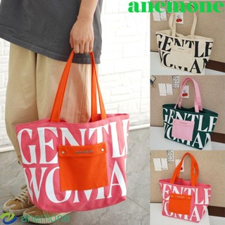 Anemone Gentlewoman กระเป๋าถือ กระเป๋าสะพายไหล่ กระเป๋าช้อปปิ้ง ผ้าแคนวาส พิมพ์ลายตัวอักษร แบรนด์ไทย แฟชั่นสําหรับเด็กผู้หญิง