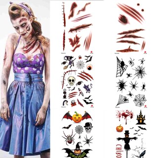 Hot Sale# Halloween tattoo sticker horror series tattoo sticker small flower arm waterproof tattoo sticker scar tattoo sticker face sticker 8cc