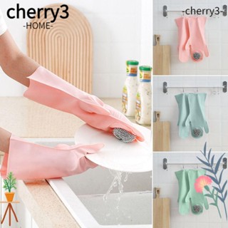 Cherry3 ถุงมือยาง PVC กันน้ํา ทนทาน สีพื้น สําหรับทําความสะอาดจาน หม้อ งานบ้าน 1 คู่