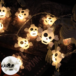 Karen สายไฟหิ่งห้อย LED รูปโครงกระดูก ผี ฮาโลวีน ขนาด 1.5 เมตร ใช้แบตเตอรี่ สําหรับตกแต่งปาร์ตี้ กลางแจ้ง