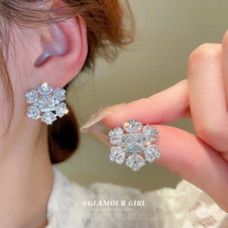 0827YWBY Silver Needle Zircon Snowflake Earrings Simple Graceful Commuter High-Grade Earrings Minority Fashion Trendy Earrings for Women 7S6U