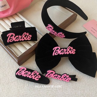 0827YWBY Barbie Style Letter Barrettes Black Bow Light Luxury Side Bangs Duckbill Clip Niche Temperament High-Grade Hair Accessories 3ZZV