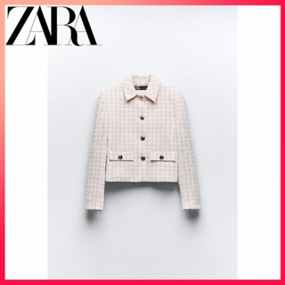 Zara เสื้อเบลเซอร์ ลายสก๊อต แฟชั่นฤดูใบไม้ร่วง สําหรับผู้หญิง