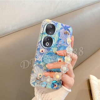 พร้อมส่ง เคสโทรศัพท์มือถือนิ่ม ปิดด้านหลัง ลายดอกไม้น่ารัก พร้อมสายคล้องคริสตัล วิบวับ สําหรับ Honor 90 Lite Pro 5G Honor90 90Lite Honor90Lite