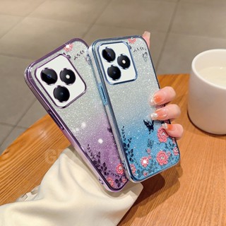 ใหม่ เคสโทรศัพท์มือถือแบบใส ลายดอกไม้ หรูหรา พร้อมกระดาษแวววาว สําหรับ Realme C51 C53 C55 NFC C33 C30S C31 C35 2023 RealmeC51 REALMEC53