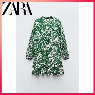 Zara ใหม่ ชุดมินิเดรส พิมพ์ลาย สําหรับผู้หญิง