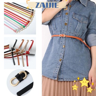 Zaijie24 เข็มขัดหนังแฟชั่น สีพื้น เสื้อเชิ้ต ชุดเดรส สายรัดเอว แบบบาง