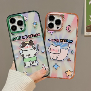 เคสโทรศัพท์มือถือแบบแข็ง ชุบไฟฟ้า ลายแมว หลากสี สําหรับ iPhone 11 12 12Pro 12ProMax 13 13Pro 13ProMax 14 14Pro 14ProMax