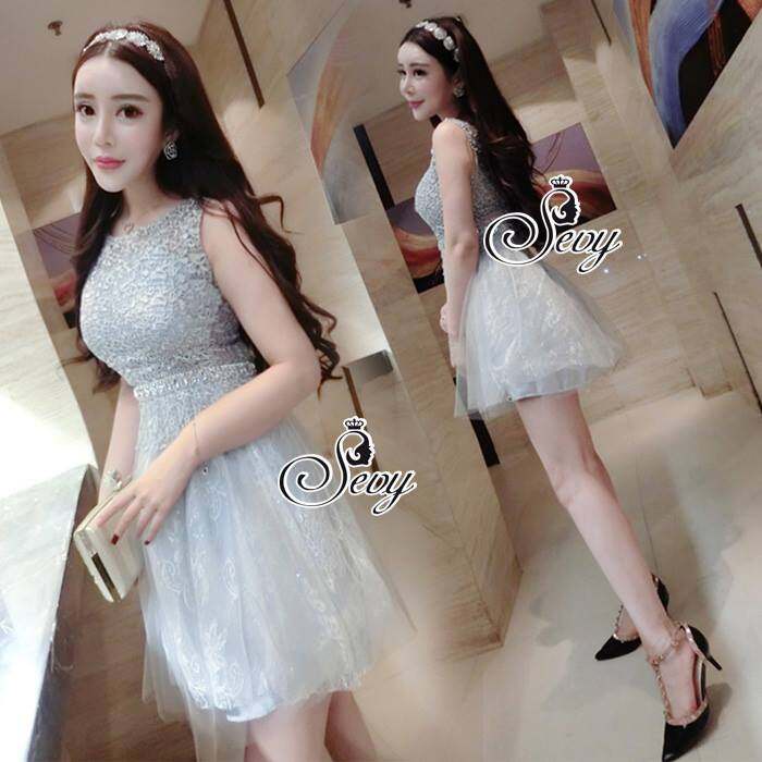 มินิเดรส SEVY Mini Dress Sevy Elegance Gala Glitter Luxury Mini Dress งานปัก มีฟองน้ำเสริมหน้าอก